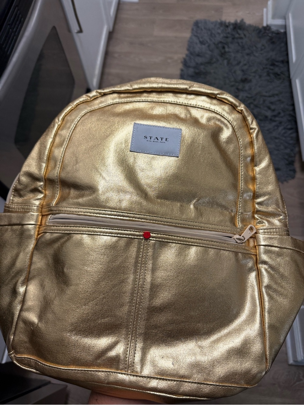 STATE Gold Metallic Kids Mini Backpack Polyester Zip Used - Picture 2 of 7